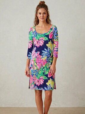 Lilly Pulitzer Kenzie Dress Travelers Palm Floral Pima Cotton S